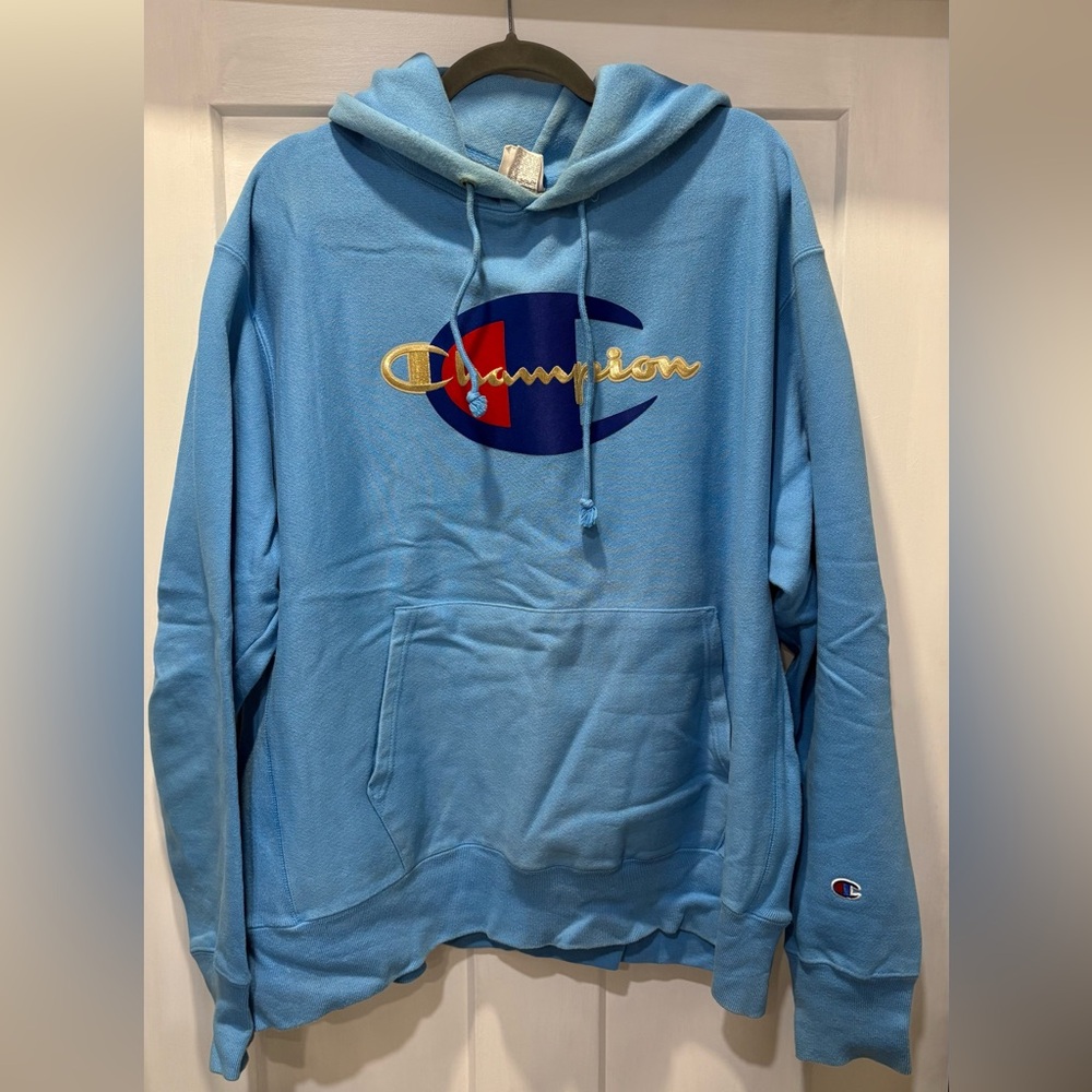 Men’s Champion Reverse Weave Hoodie with Gold Lettering